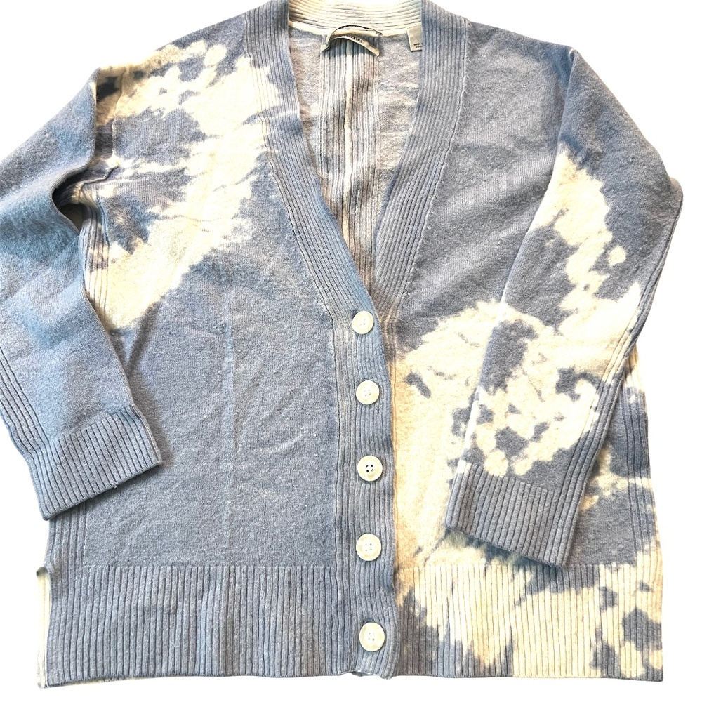 All Saints Harmony Cardigan Sweater 100% Merino Wool X Small Blue White Tie Dye